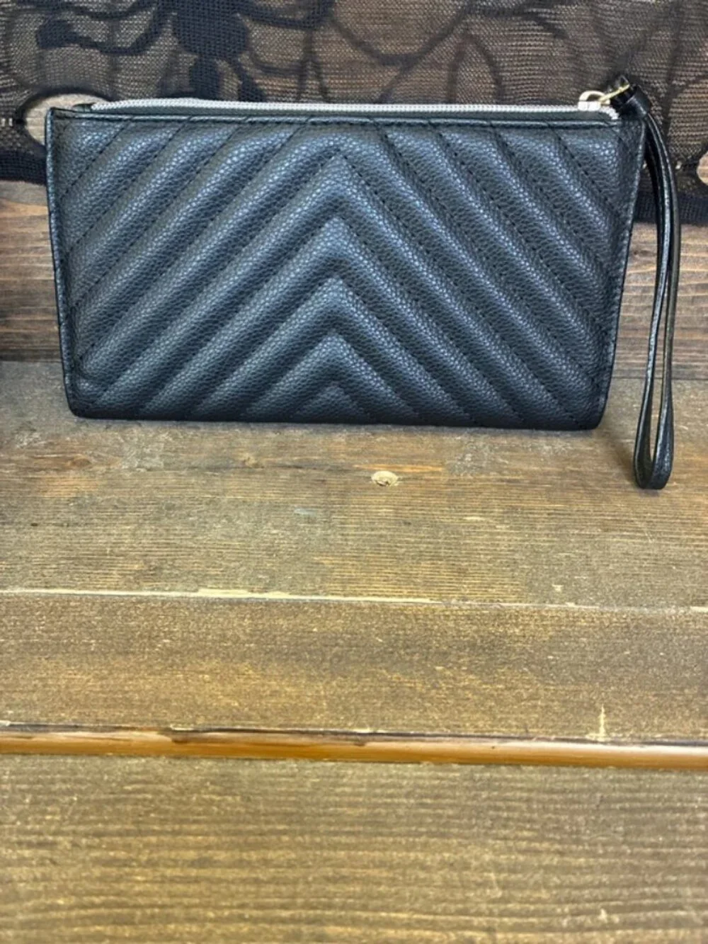 Victoria's Secret Black Quilted V-Quilt Wristlet Wallet Clutch Bag